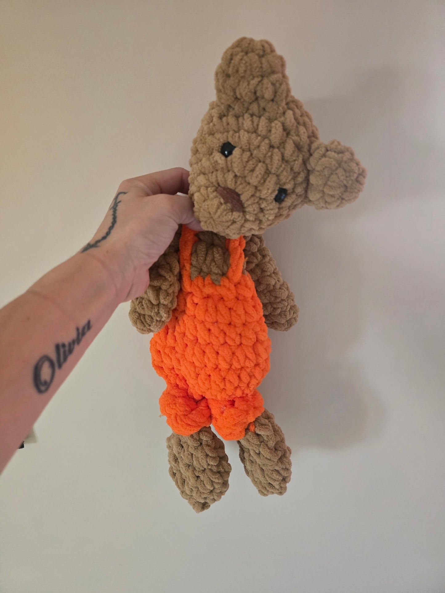 Teddy Bear Comforter Snuggler Buddy Blankie Lovey Cuddle Toy Overalls