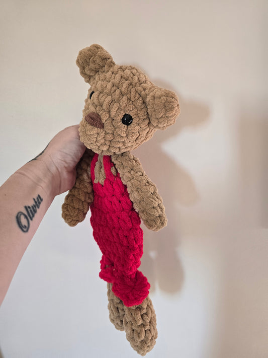 Teddy Bear Comforter Snuggler Buddy Blankie Lovey Cuddle Toy Overalls
