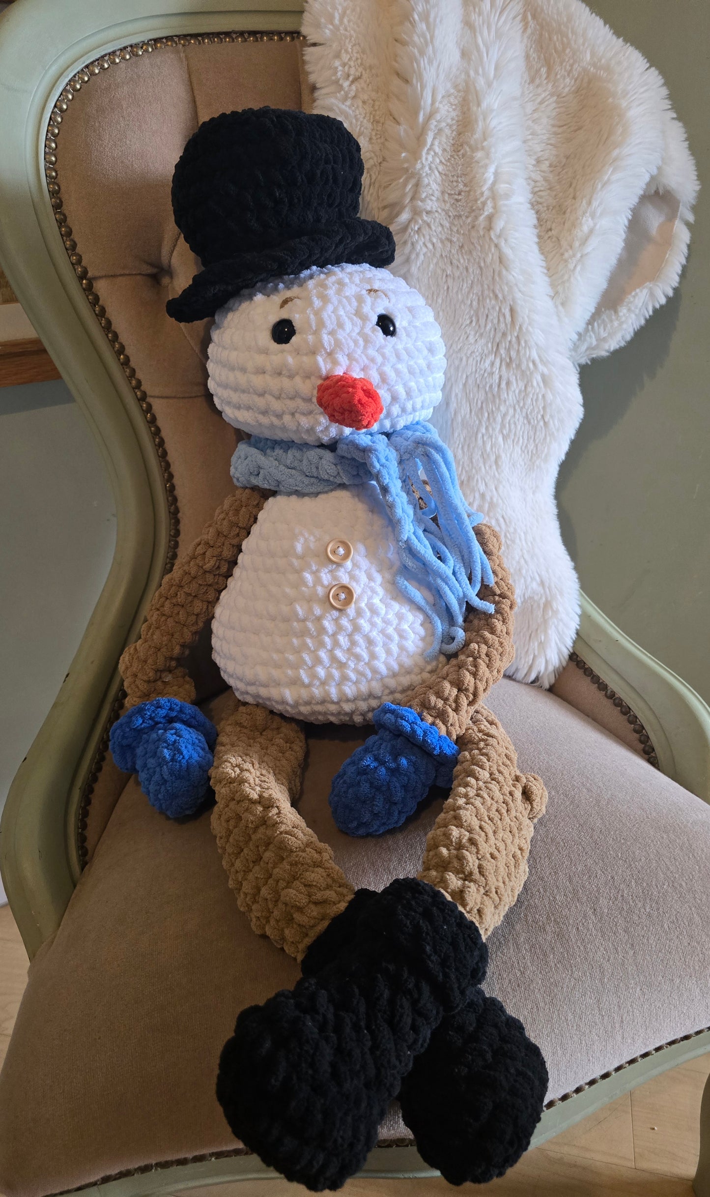 Christmas Brrnie Snowman crochet snuggler plushie